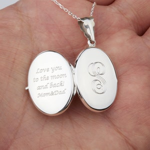 Engraved sterling silver locket,Oval photo Locket necklace,memorial remembrance locket,Memory locket,anniversary gift,Valentine&#39;s day gift