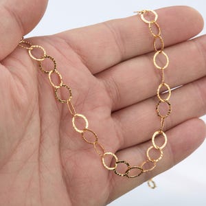 14k Gold filled hammered small oval link necklace,textured ring chain,long layered necklace,everyday jewelry,modern circle link necklace,