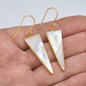 Mother of Pearl long triangle earring,long MOP earring,textured pearl earring,long dangle June birthday earring,mother&#39;s day gift,
