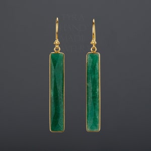 Long bar emerald earring,thin rectangle emerald earring,deep green earring,long dangle,May birthday earring,St Patricks Day gift,mother gift