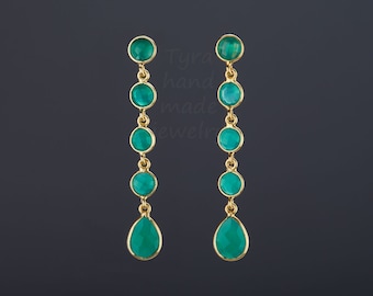 Orecchino onice verde a cinque livelli, orecchino in onice verde a goccia lunga, stringa di onice verde penzoloni, orecchino in pietra verde, regalo della madre, regalo di anniversario