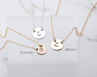 Custom initial necklace,Tiny dot initial disc,Everyday initial Tag necklace,Bridesmaid gifts,silver/gold/rose gold,best friend gift