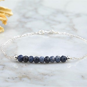 Silver/Gold Sapphire bar bracelet,September birthstone bracelet,Minimal bar bracelet, gemstone bar bracelet, minimal bracelet