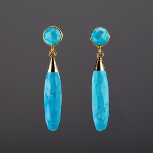 Long rod turquoise earring,Two turquoise earring,teardrop earrings,Faceted turquoise post earring,birthday gift,mother gift,custom note card
