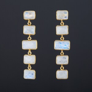 Pendientes de piedra lunar arco iris de cinco niveles, cadena de piedra cuadrada de piedra lunar oscilante, pendiente de cumpleaños de junio, regalo del día de la madre