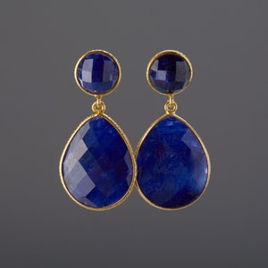 Large sapphire earrings,Two tier sapphire earring,teardrop earrings,Large faceted sapphire earring,September birthday gift,mother gift