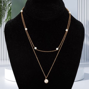 Collana di perle a doppio strato, collana a catena di perle con perline, collana girocollo a V