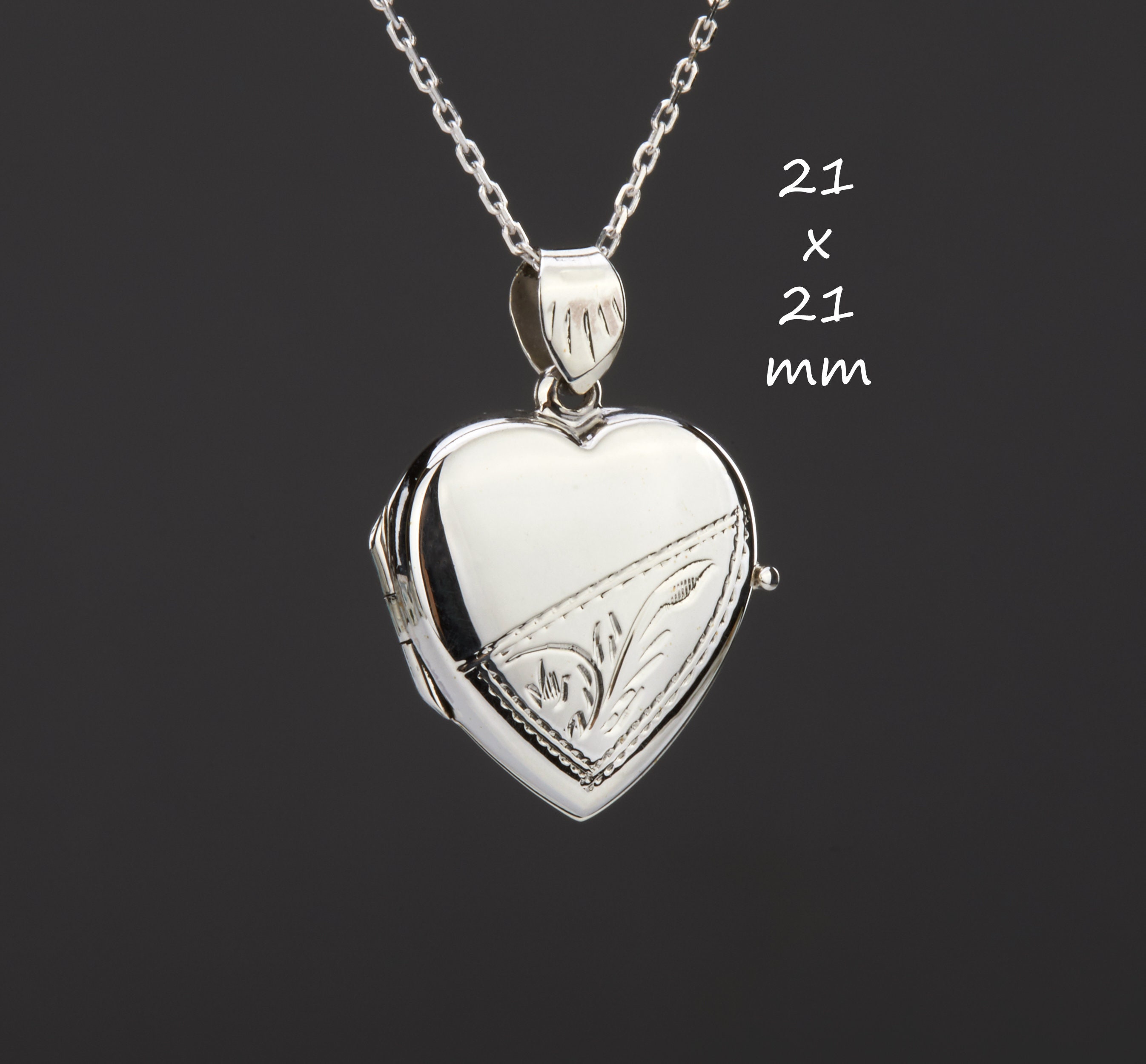 Ornate Floral Etched Sterling Silver Heart Locket With Photo