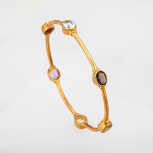 Gold tone gemstone bangle,amethyst aquamarine whiskey quartz citrine,ruby,green quartz,set stone studded bangle bracelet,anniversary gift