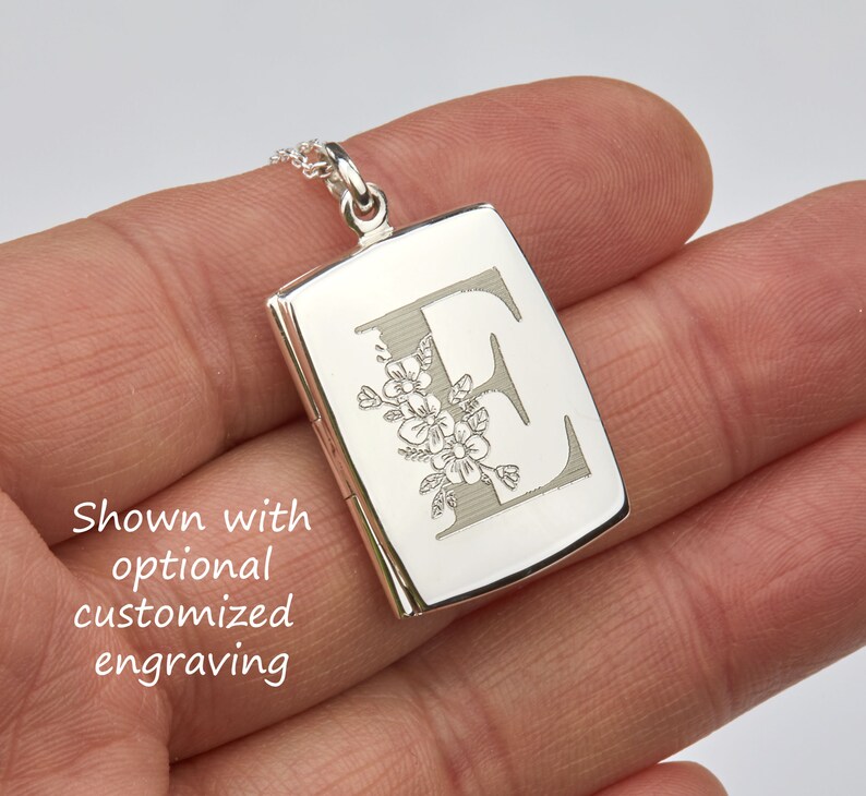Sterling Silver Rectangle Locket Necklace With Photo,custom Engraving ...