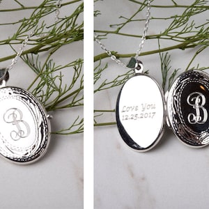 Engraved sterling silver locket with photo,Personalized Locket,etched decorative border,remembrance locket,Memory locket,anniversary locket