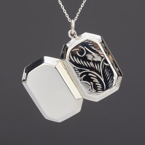 Very large rectangle sterling silver locket with photo,custom engraving,etched floral front,remembrance gift,Memory locket,anniversary gift