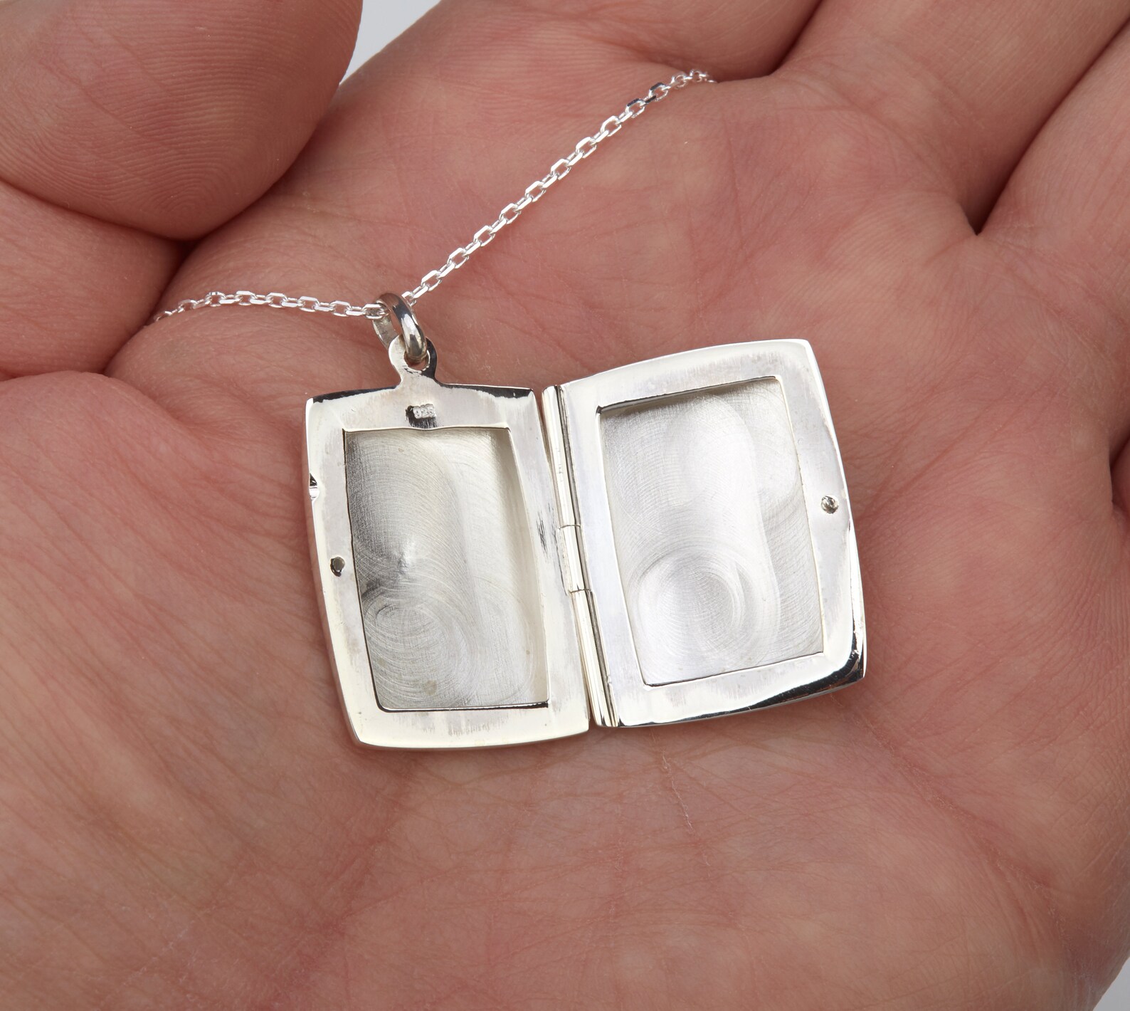 Sterling Silver Rectangle Locket Necklace With Photo,custom Engraving ...