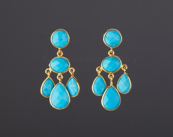 Boucle d’oreille turquoise à trois niveaux, boucle d’oreille de lustre turquoise, boucle d’oreille turquoise swing, cadeau d’anniversaire de décembre, cadeau de mère, cadeau d’anniversaire