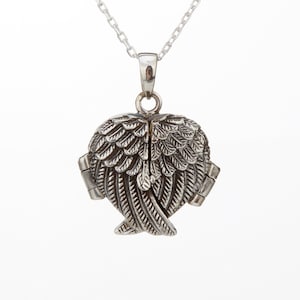 Medaglione a forma di cuore in argento sterling con 2 ali d'angelo pieghevoli, medaglione a forma di cuore vittoriano antico, medaglione commemorativo, medaglione commemorativo, regalo funebre