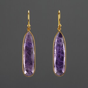 Long teardrop genuine amethyst earring,natural purple quartz earring,February birth earring,blue dress earring,mother gift,anniversary gift