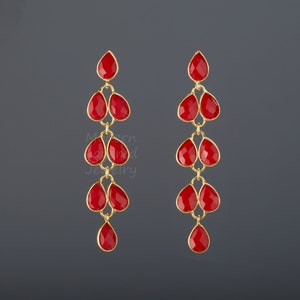 Boucle de quartz de corail rouge de cinq niveaux, boucle d’oreille de quartz de corail de long, dépliant de quartz de corail, branche de willow, cadeau de jour de l’enfant, cadeau d’anniversaire, cadeau d’anniversaire