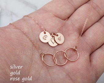 Rose gold Double layered circle initial disc necklace,Karma layered necklace,Personalized karma necklace,Best friend gift,sisterhood gift