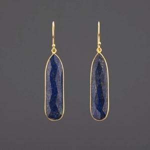 Lapislazuli lange Tropfen Ohrring, tiefblaue Edelstein Ohrring, lange Lapis Ohrhänger, blaue Kleid Ohrring,Sept Geburtstag Geschenk,Mutter Geschenk