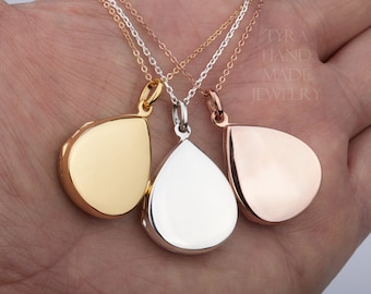 custom engrave gold teardrop locket with photo,rose gold vermeil Locket,remembrance locket,Memory locket,mother gift,anniversary locket