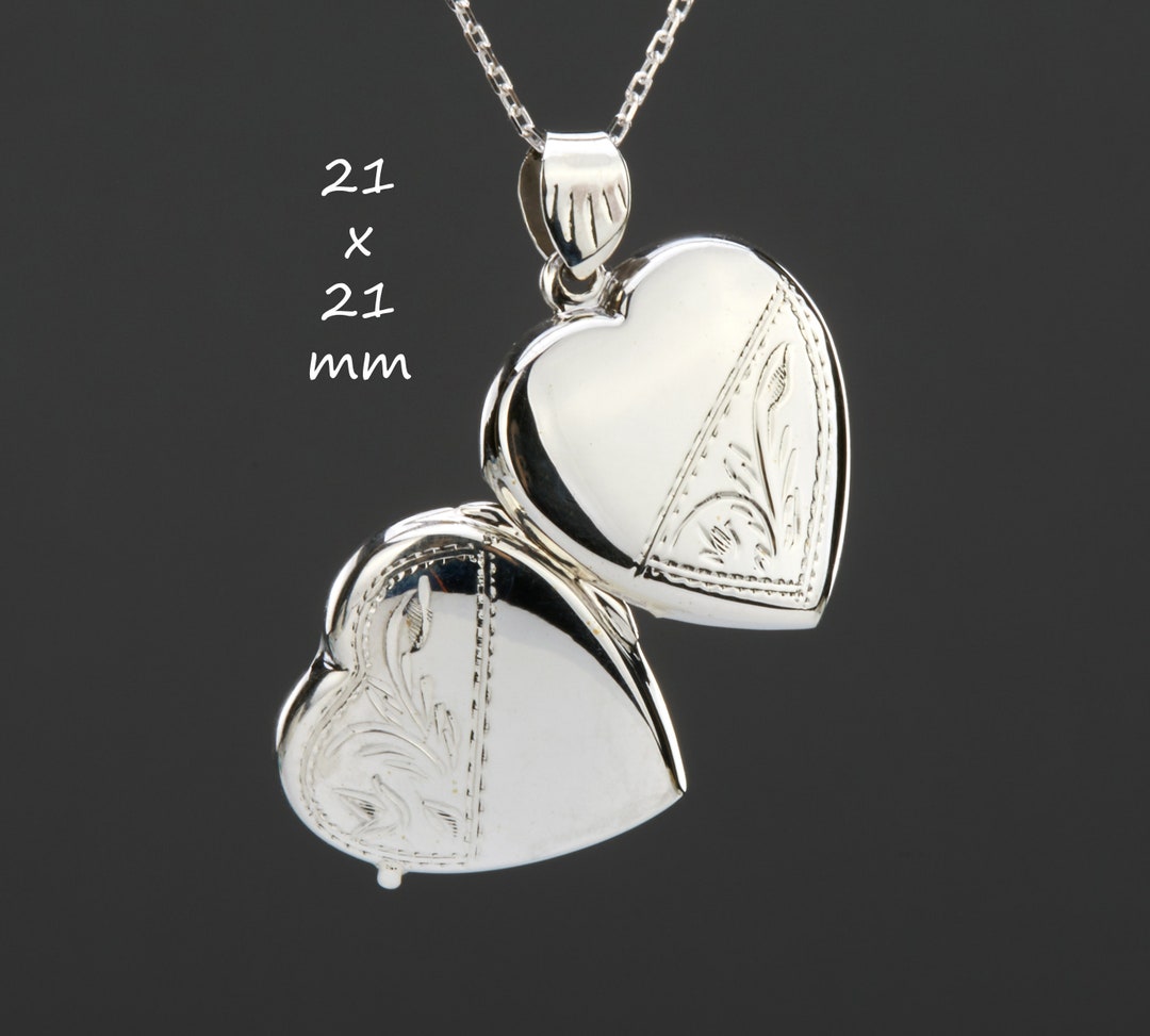 Ornate Floral Etched Sterling Silver Heart Locket With Photo