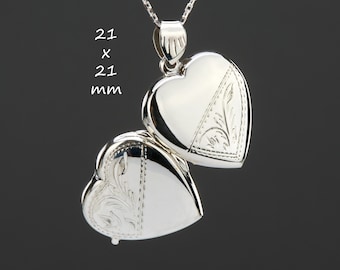 Ornate floral etched sterling silver heart locket with photo,personalized remembrance locket,memorial locket gift,Valentine girlfriend gift