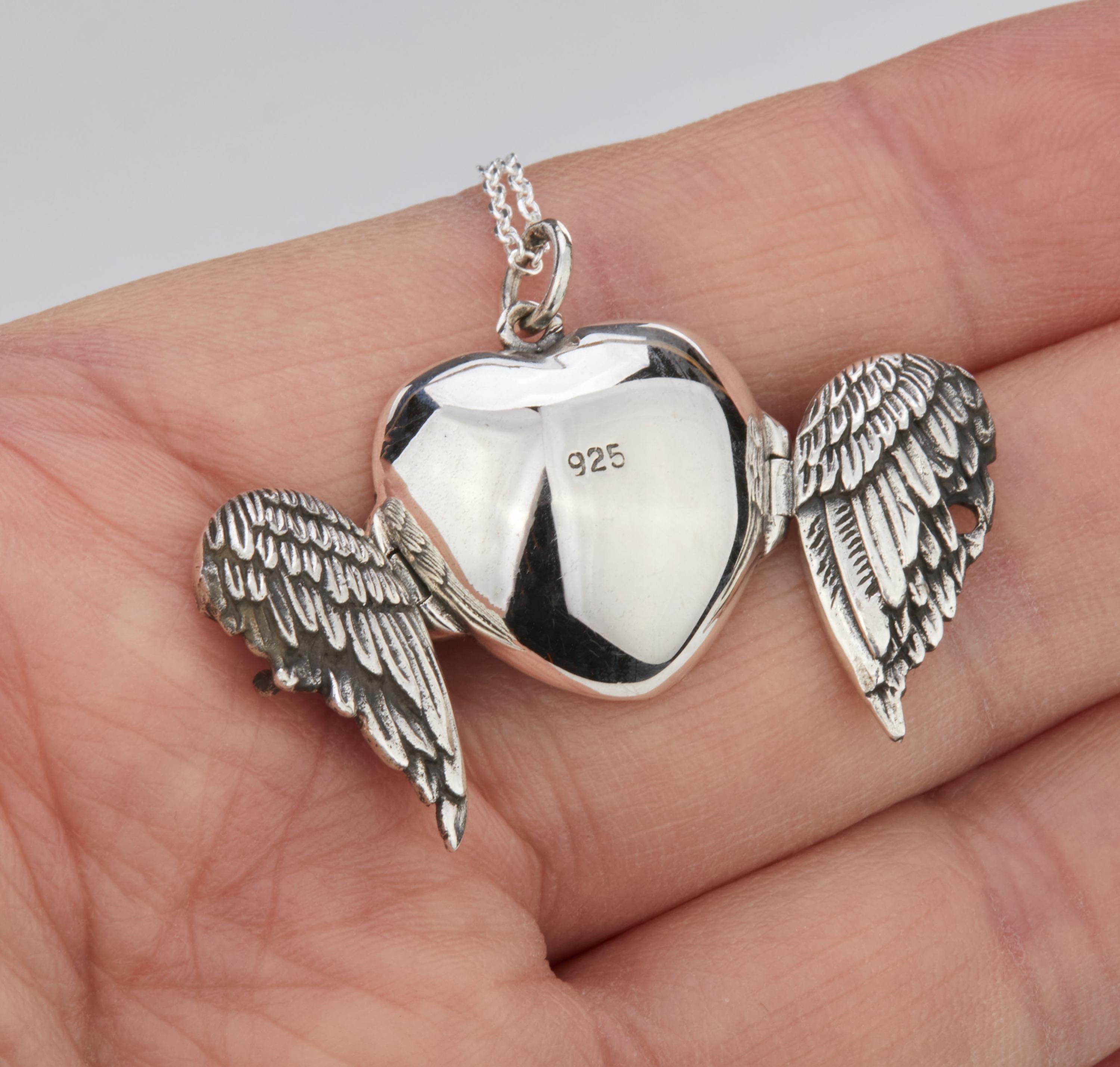 Remembrance Locket Sterling Silver Heart Locket With 2 Fold Angel Wing Cover,antique ...
