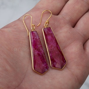 Long Ruby earring,large deep red ruby earring,Large faceted ruby earring,dangle tie shape earring,birthday gift,mother gift,custom note card image 2