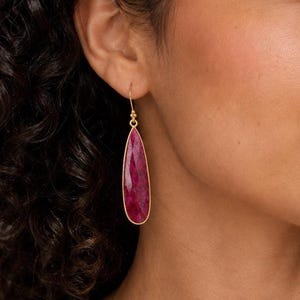 Long Ruby earrings,long ruby earring,teardrop earrings,Large faceted ruby earring,birthday gift,mother gift,custom note card