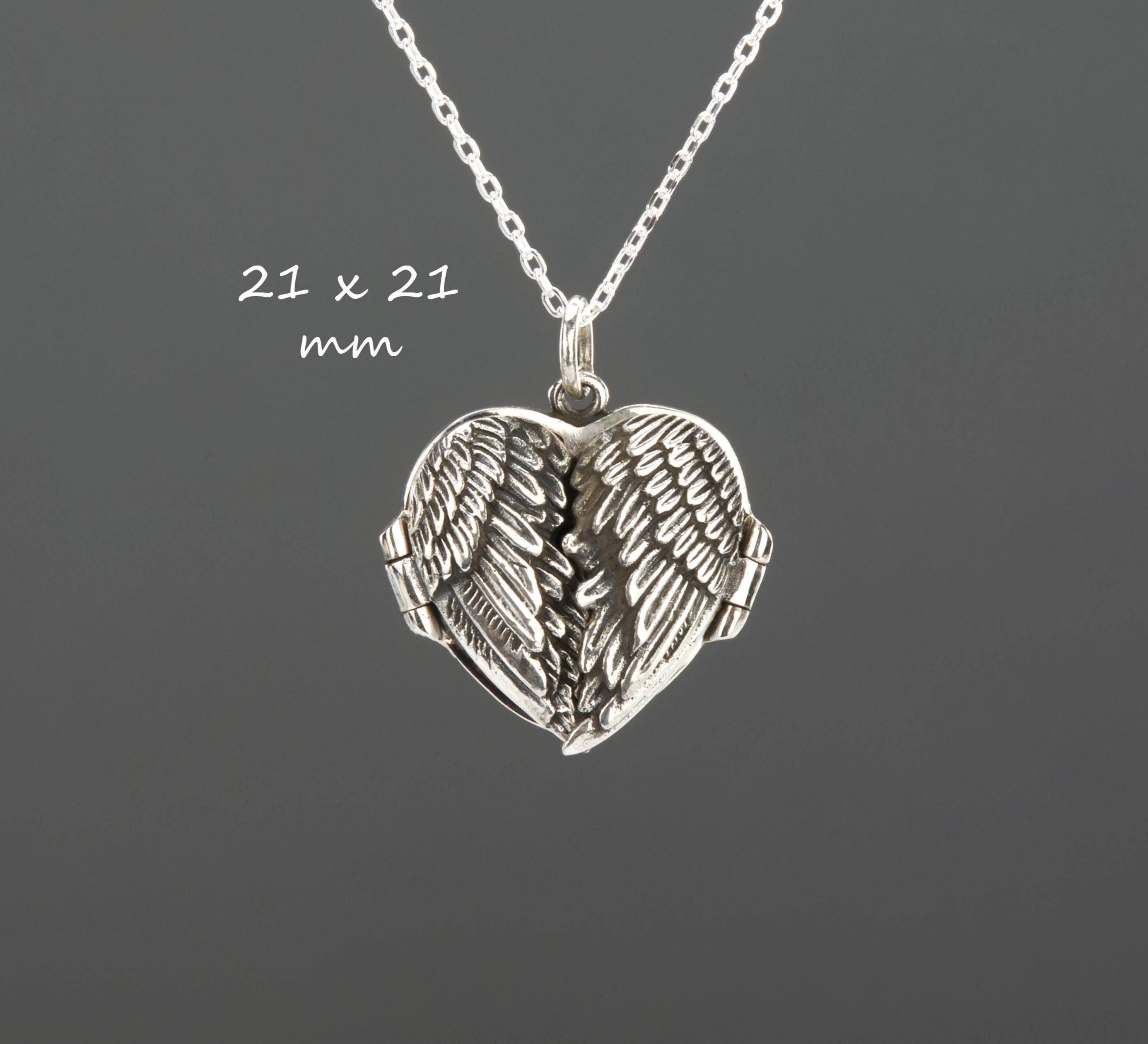 Remembrance Locket Sterling Silver Heart Locket With 2 Fold Angel Wing Cover,antique ...