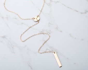 Long layered disc bar drop necklace,bar disc layered necklace,custom engraved bar lariat,Minimal Y Necklace,Personalized disc pendant