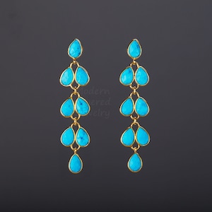 Boucle d'oreille turquoise à cinq niveaux, long pendentif turquoise, dépliant turquoise, boucle d'oreille feuille de saule, cadeau d'anniversaire de décembre, cadeau pour une mère, cadeau d'anniversaire