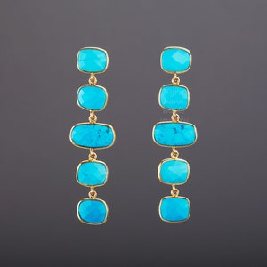 Orecchini turchesi a cinque livelli, pendenti lunghi in turchese, cordino quadrato in turchese, orecchini turchesi a catena, regalo di compleanno, regalo per la mamma, biglietto personalizzato