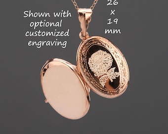 Op maat gegraveerd roségouden ovale fotomedaillon, gepersonaliseerd roségouden medaillon, geëtste rand, herinneringsmedaillon, geheugenmedaillon, Moederdagcadeau