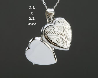Etched floral front sterling silver heart locket with photo,personalized remembrance locket,memorial locket gift,Valentine girlfriend gift