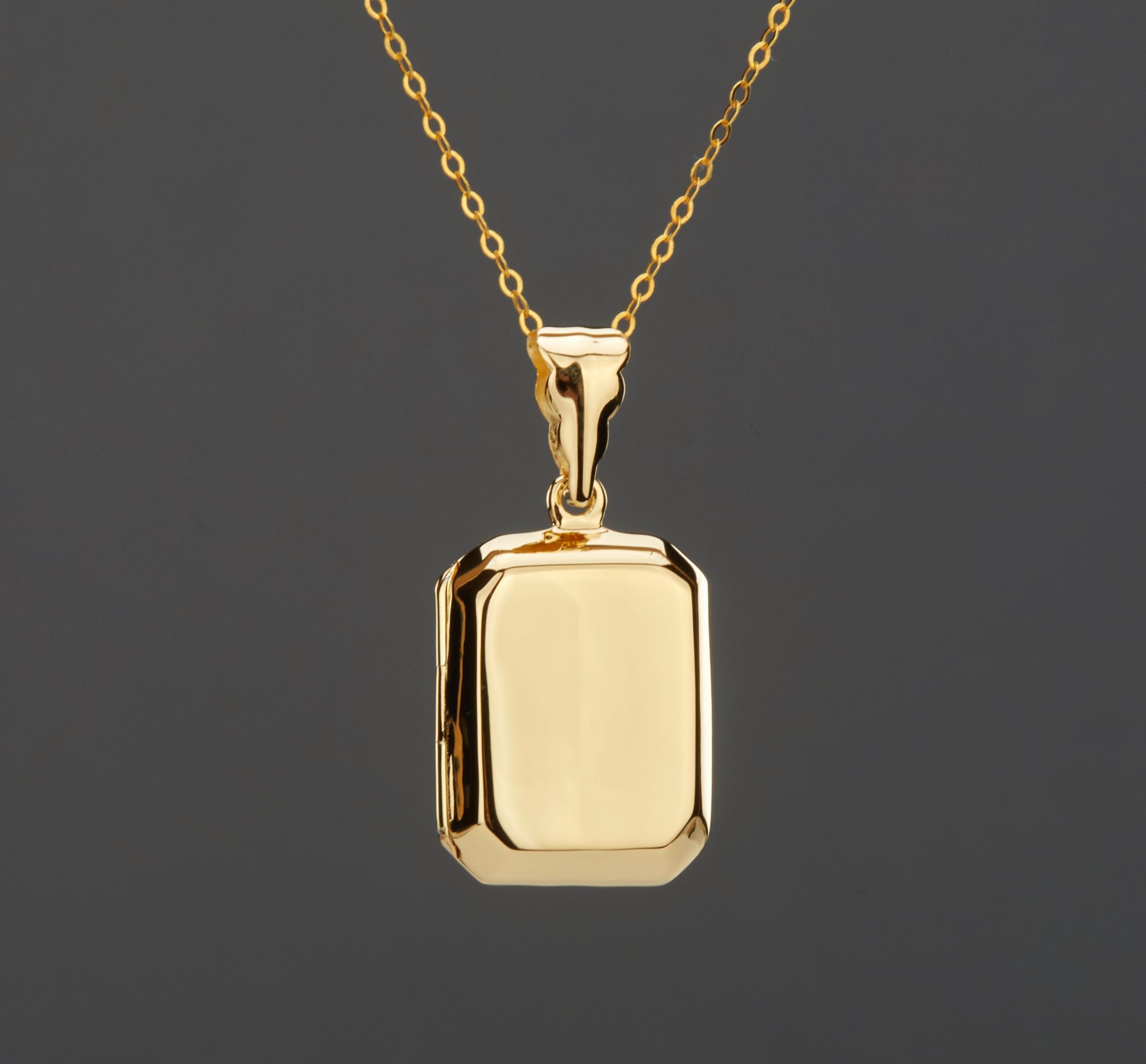 Rectangular Gold Locket Engraved Gold Vermeil Rectangle Locket With Photo,thick Gold Plated Box ...
