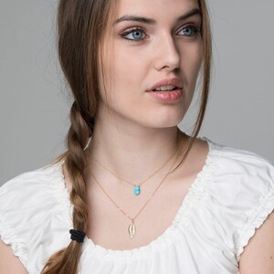 set of 2,Double layered feather and Sleeping beauty turquoise necklace,Turquoise necklace,Layered necklace,Turquoise choker