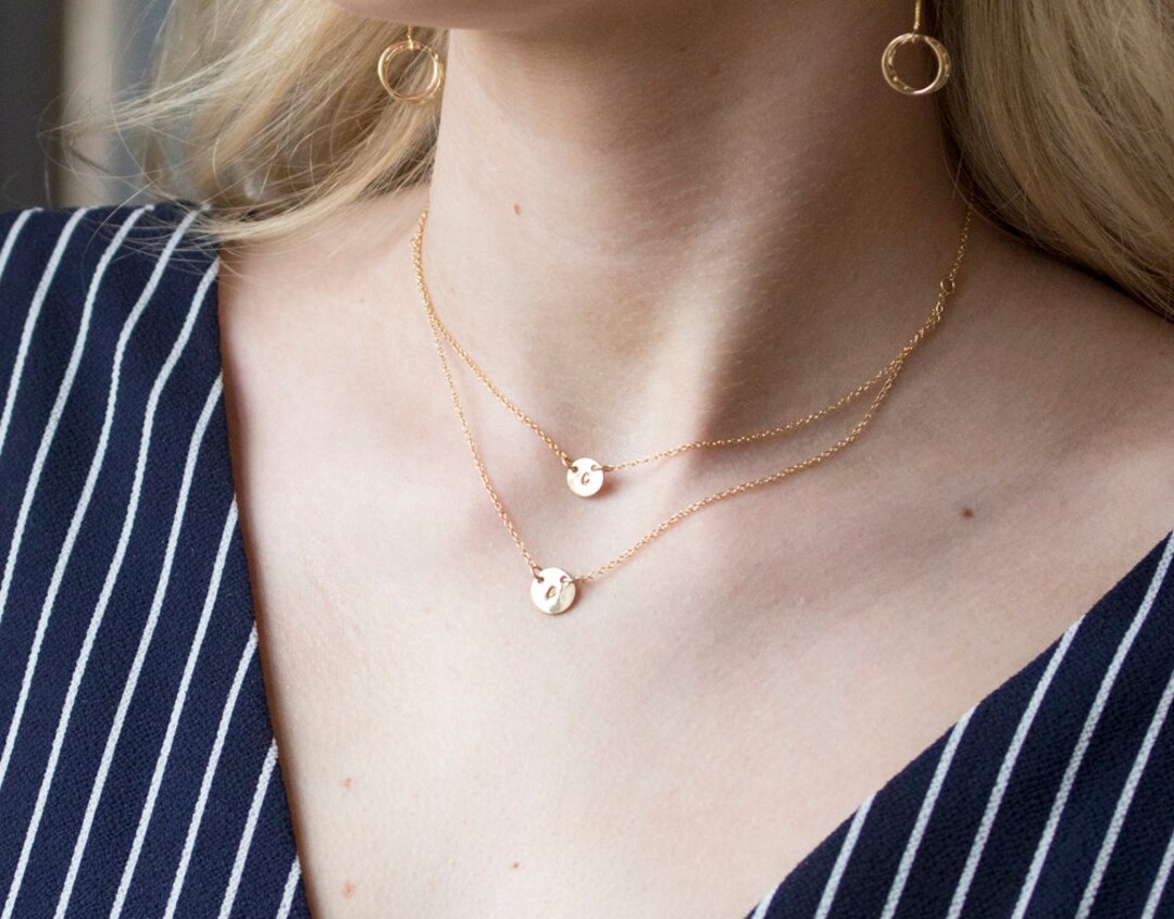 Double Layered Monogram Connector Necklace,two Initial Disc Necklace ...