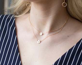 Double Layered monogram connector necklace,two initial disc necklace,couple monograms,anniversary gift,sisterhood gift,mother daughter gift