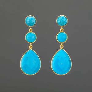 Grote turquoise druppeloorbel met drie niveaus, lange hangende turquoise oorbel, verjaardagsoorbellen december, moedercadeau, kaart