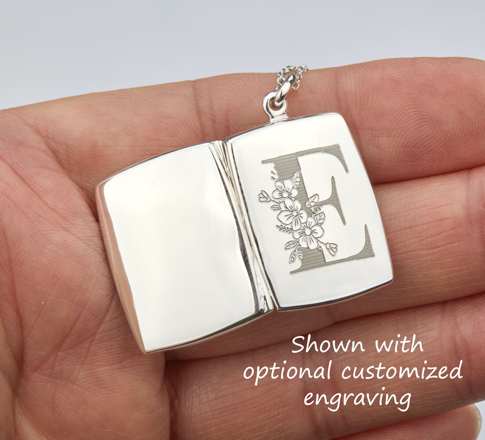 Sterling Silver Rectangle Locket Necklace With Photo,custom Engraving ...