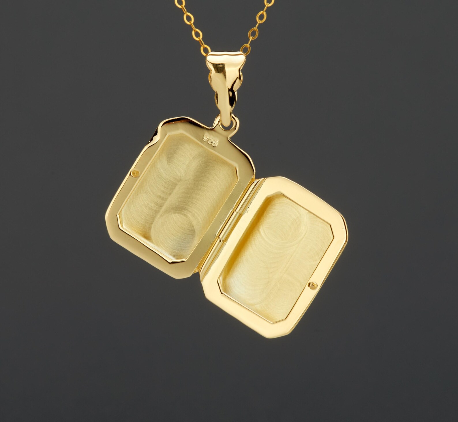 Rectangular Gold Locket Engraved Gold Vermeil Rectangle Locket With Photo,thick Gold Plated Box ...