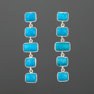 Pendientes de turquesa de cinco niveles, turquesa colgante largo, cadena de turquesa cuadrada, pendiente de turquesa encadenado, regalo de cumpleaños, regalo para madre, nota personalizada