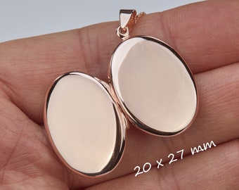 Large pink gold plated sterling silver oval locket with photo,custom engrave,Memorial locket,bereavement gift,locket,wedding locket gift