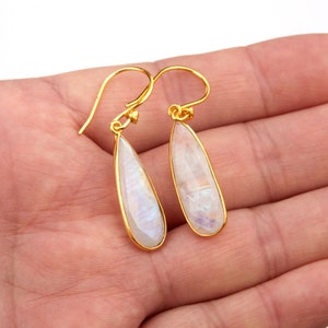 High grade rainbow moonstone dangle earrings,Faceted long teardrop moonstone earrings,June birthday earrings,wedding dress earrings