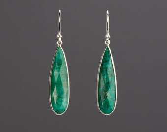 Large emerald earrings,long emerald earring,teardrop earrings,Large faceted emerald earring,birthday gift,mother gift,custom jewelry card