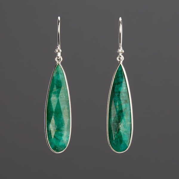 Large emerald earrings,long emerald earring,teardrop earrings,Large faceted emerald earring,birthday gift,mother gift,custom jewelry card