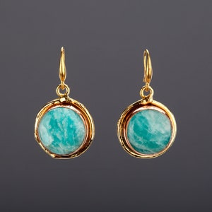 Pendientes de botón de amazonita grandes, pendiente de punto de amazonita gruesa, pendiente de piedra natural de textura redonda, regalo de cumpleaños, regalo de madre,