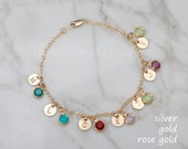 Grandma bracelet,Personalized initial stone bracelet,custom initial birthstone sets.Mother 39 s day gift,Grandmother gift,family kids charms