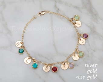 Grandma bracelet,Personalized initial stone bracelet,custom initial birthstone sets.Mother's day gift,Grandmother gift,family kids charms